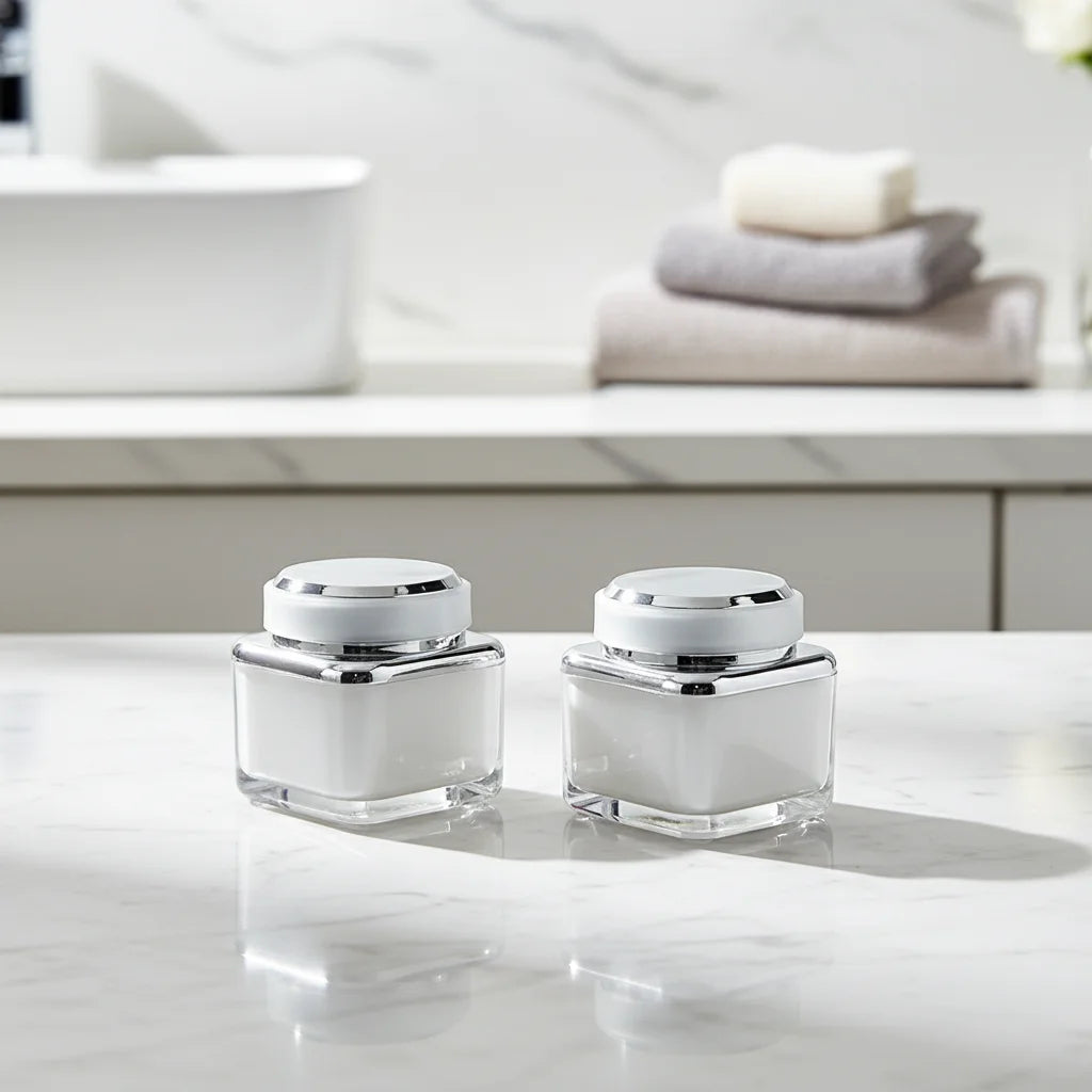 Luxury Cosmetic Acrylic Jar 50g Face Cream Plastic Jar with Silver Lid 1.7oz