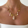 Beach Summer Pearl Women's Jewelry Starfish Shell Pendant Gold Plated Necklace With Stainless Steel Pendant