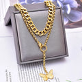 Butterfly Pendant Necklace Double Layer Thick Stainless Steel Necklace for Women Girls Jewelry