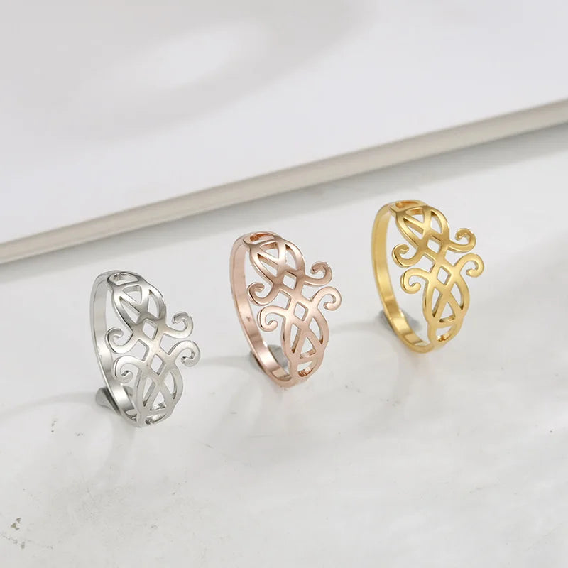 Stainless Steel Fashion Women Filigree Flower Ring Finger Rings Love Jewelry Anniversary Gifts for Women Real Gold Plated Rings