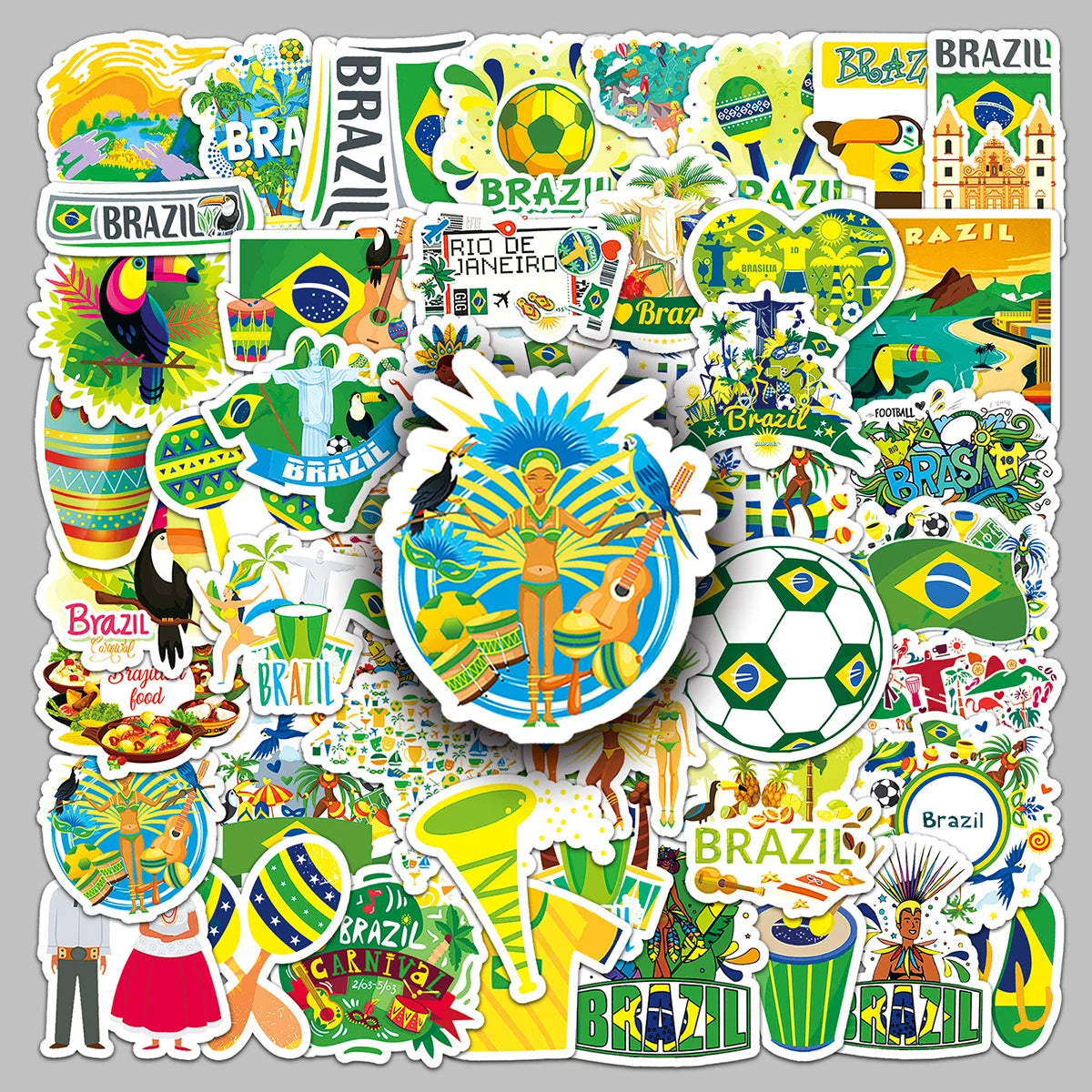 50PCS Factory Hot Cartoon Waterproof Cheap Custom Brazil Stickers for Storage Boxes & Luggage