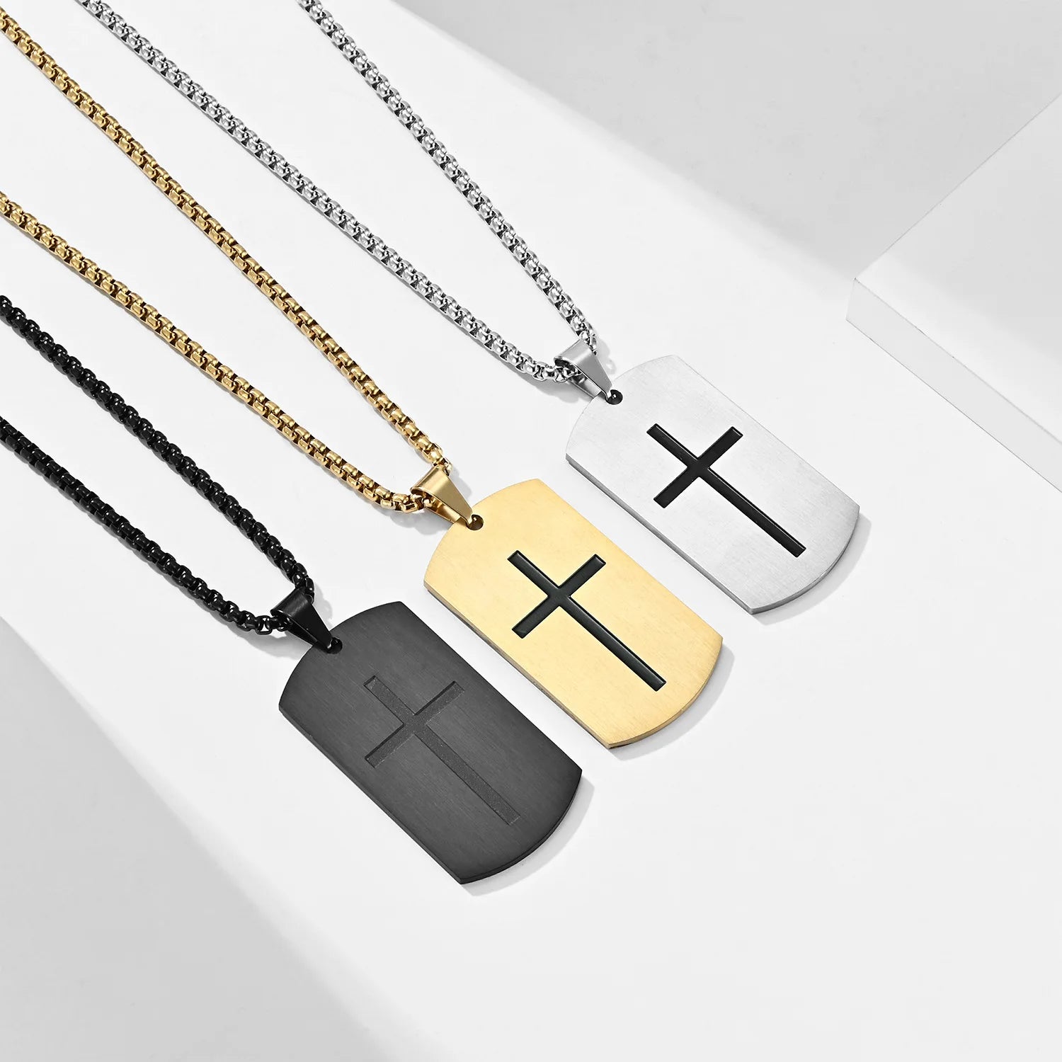 ZB Black Silver Gold Plated Necklace Stainless Steel Crusader Necklace Classic Cross Necklaces for Men