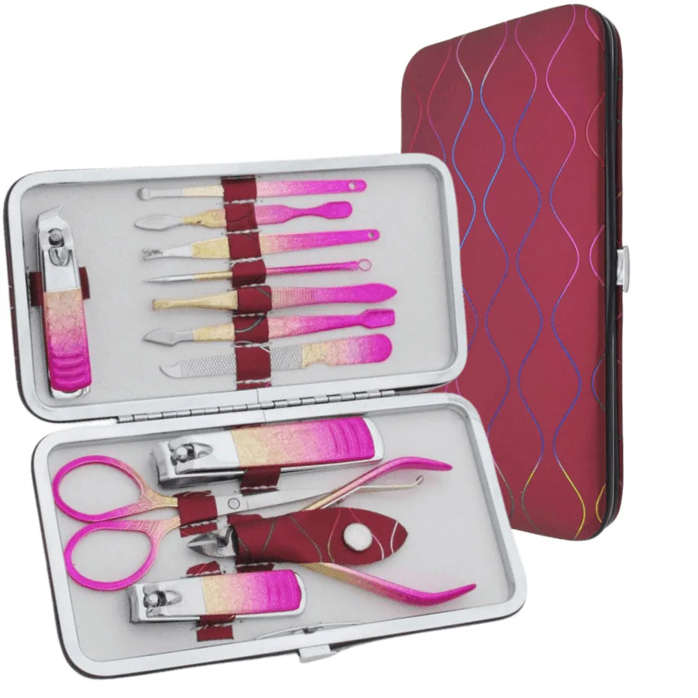 Gradient ice flower luxury manicure set wholesale nail supplier custom logo 12pcs nail clipper set