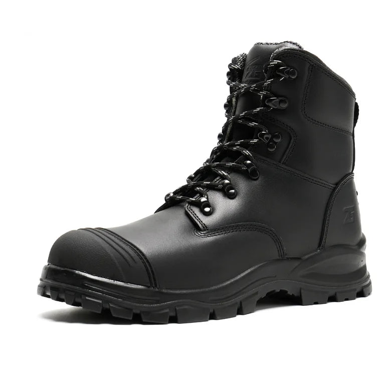 Customized High Cut Black Genuine Leather Safety Work Boots for Men PU Sole with Steel Toe-All Season Winter Spring Autumn