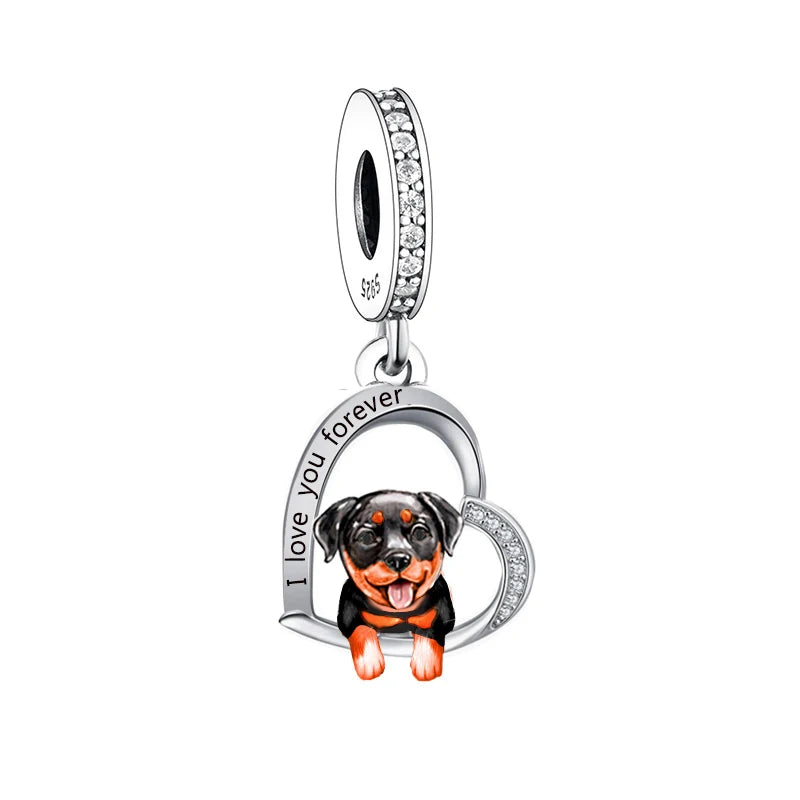 Fit Original Brand Charm Bracelet 925 Sterling Silver I Love You Forever Rottweiler Dog Bead for Women Memorial Jewelry Making