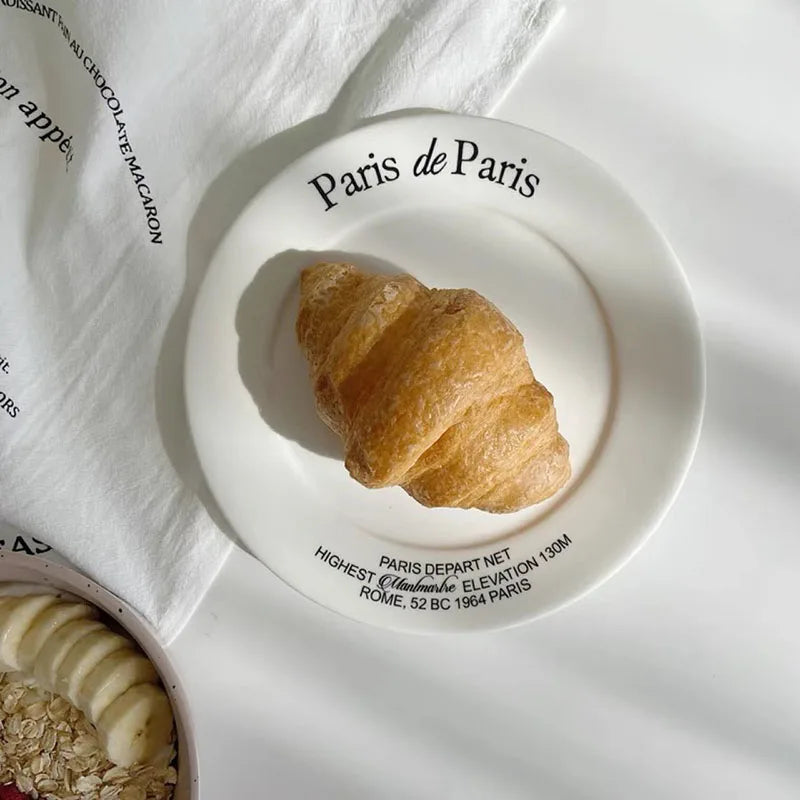 Solhui Ins Korean Paris French Letter Ceramic Dessert Plate Creative Breakfast Food Tableware