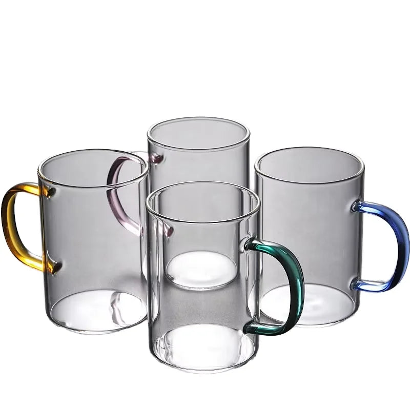 350ml12oz Handmade Eco-Friendly Round Glass Cup with Color Handle for Drinking MegaBDM