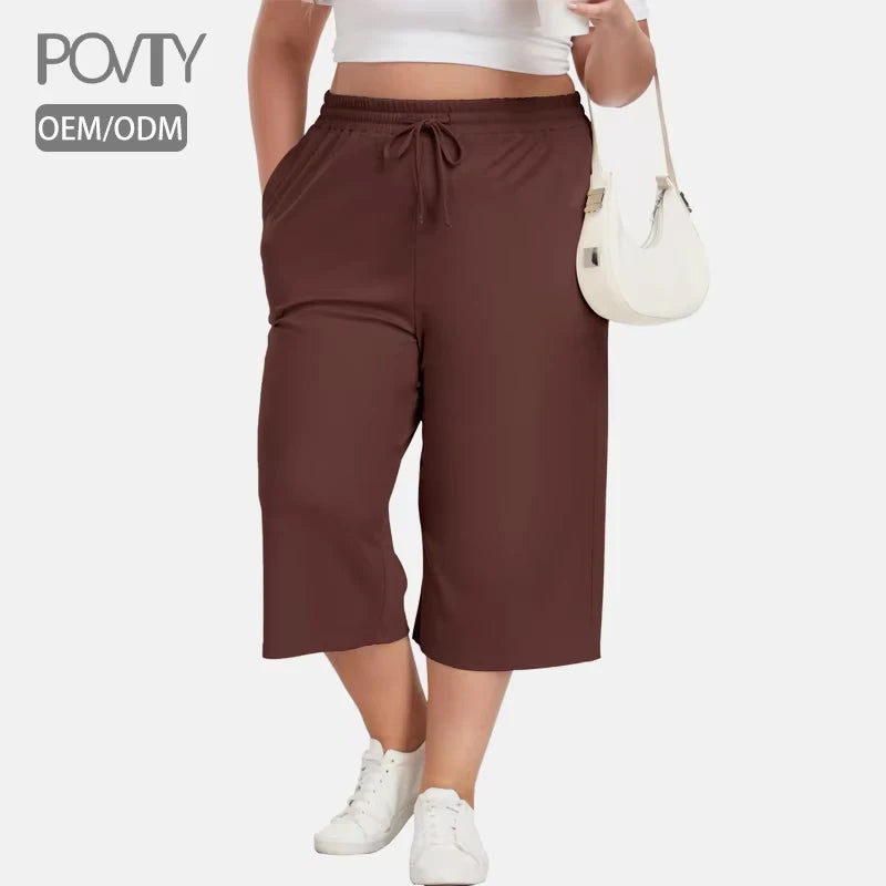 POVTY Custom Printed Casual Loose Plus Size Harem Pants with Low Waist Pockets Drawstring for Women