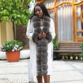 Janefur Luxury Womens Clothing Cashmere Wool Long Coat With Fox Fur Collar Cuffs