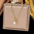 Wholesale New Design Luxury Stainless Steel 18k Gold Plated Ot Buckle Necklace Pearl Pendant Necklace