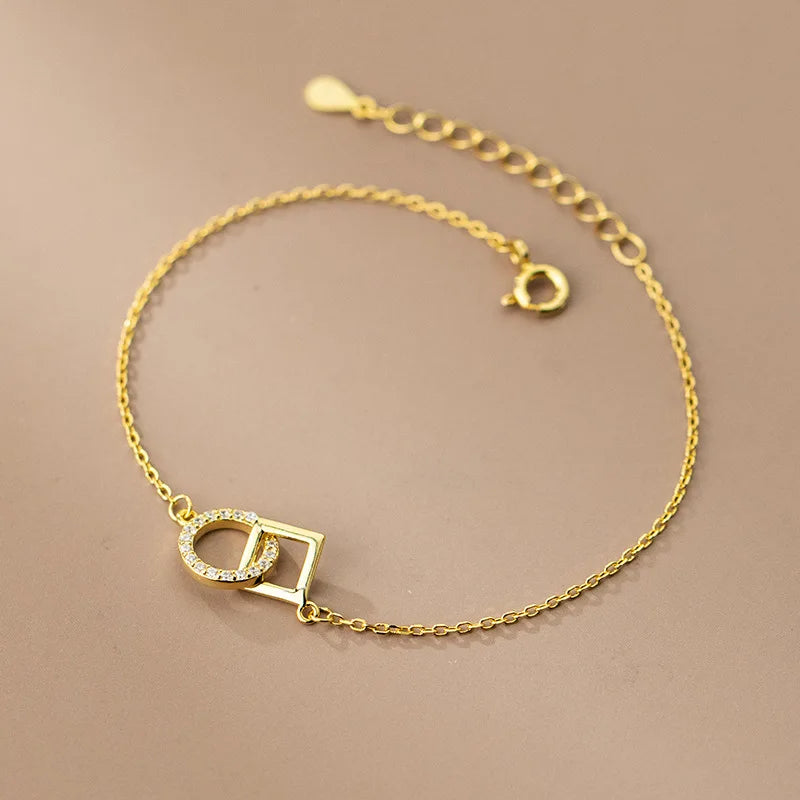 Genuine Fashion 925 Sterling Silver Cute Hollow Round Square CZ Charm Bracelets for Women Wedding Valentine's Day Gift