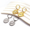Wholesale Custom Women Girl Gift Round Lace Charm Earrings Gold Plated Stainless Steel Earrings White Pearl Inlay Hoop Earrings