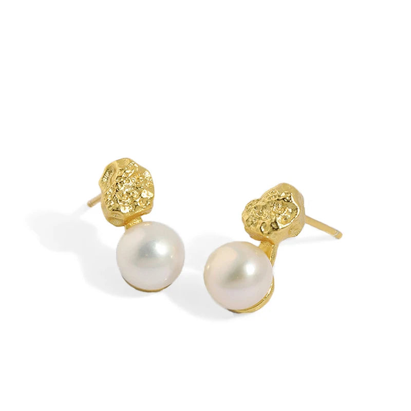 Texture Personality Joker Irregular Geometry Beautiful Freshwater Pearl Earring Stud Earrings Trend