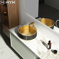 Bathroom Luxury Gold Round Shape Stainless Steel  304 Above Counter Lavabo Bathroom Sink  With Faucet Hole