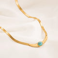 Fashion New Necklace Stainless Steel 18K Gold Round Turquoise Titanium Steel Flat Snake Chain