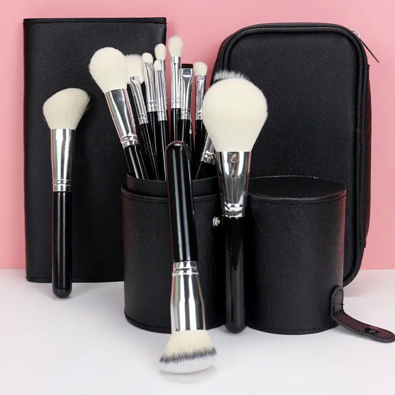 Best-Selling 15pcs Professional Goat Hair Makeup Brush Set Black Private Label Face & Eyebrow Pencil Brushes