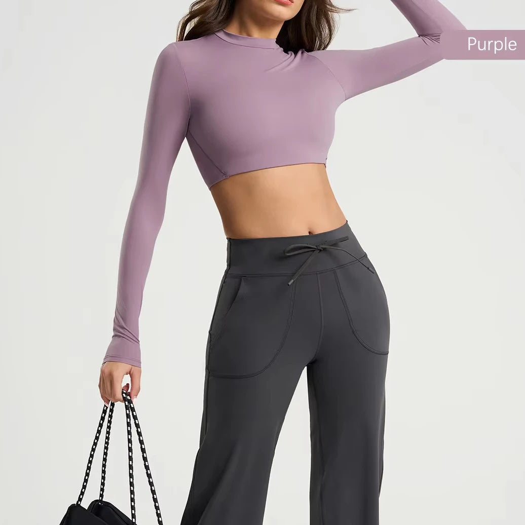 DN-DQDAW173 Yoga Clothes Women's Tight Fitting Sports Long Sleeved T-shirt Fitness Training Clothes Vest Line Short Top