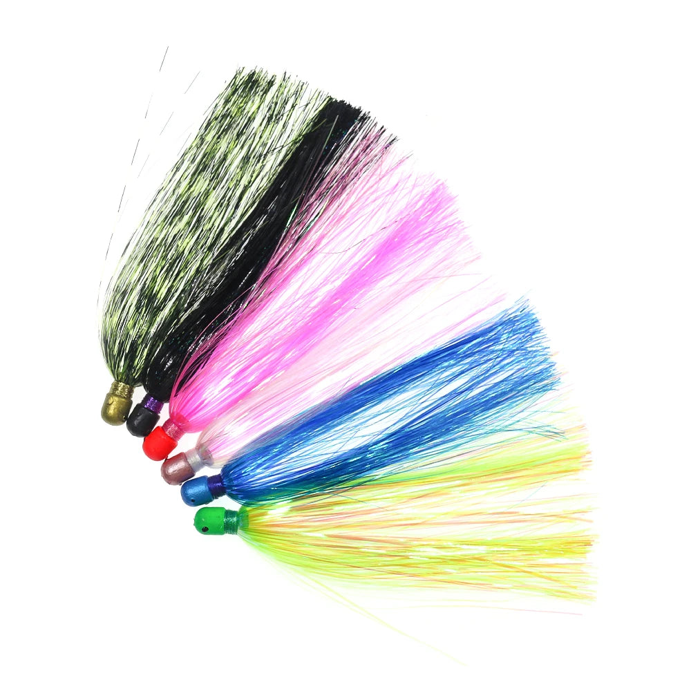 Mylar Flash Teaser Tail Jig Head Fishing Lure Bait Bullet Head Flasher Skirt Lure for Sea Fishing Accessories