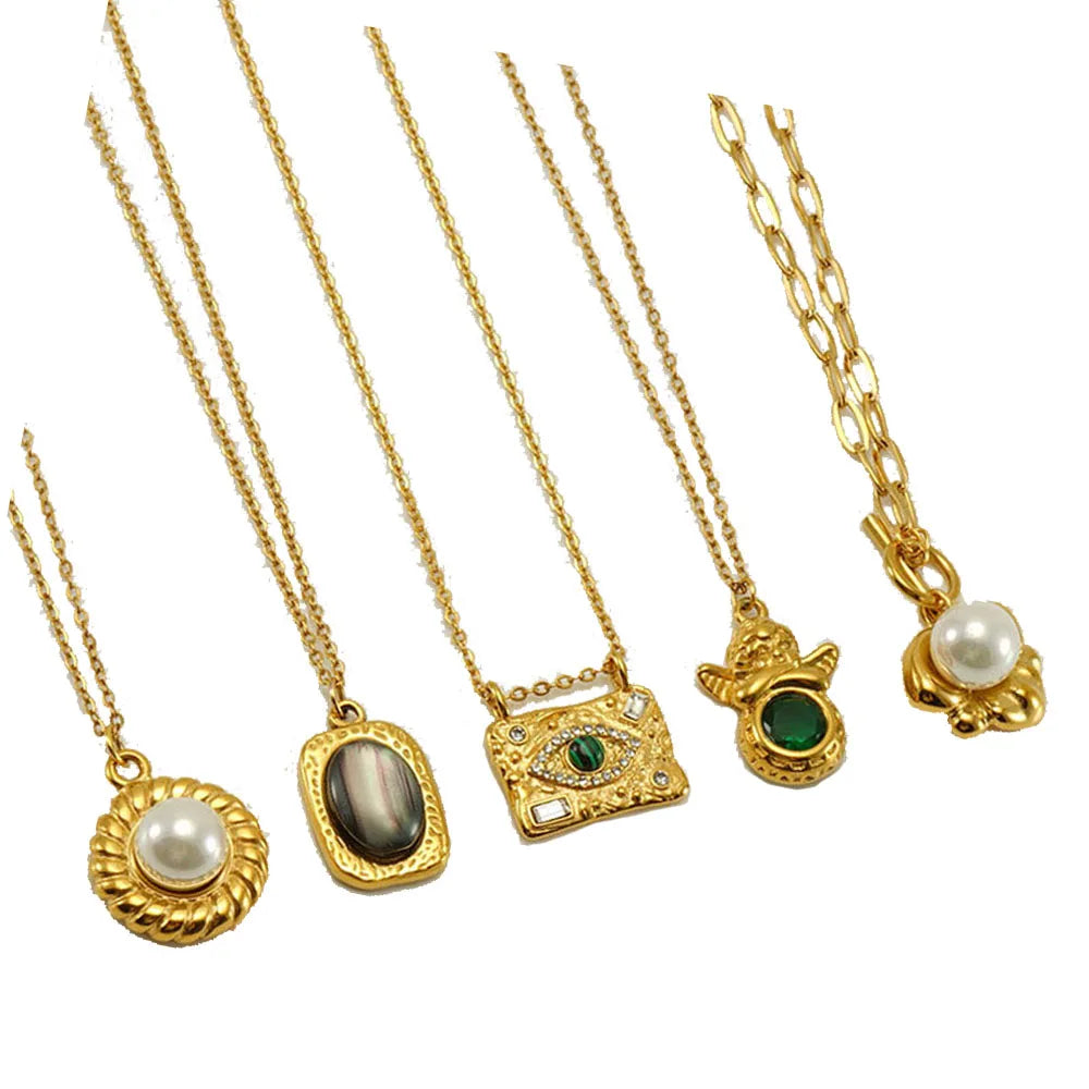 love Chic Trendy Fashion Titanium Steel Bag Pearl Like Angel Pendant Necklace for Women Jewelry