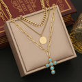 New Tarnish Free 18k Gold Plated Turquoise Necklace Earrings Set Jewelry 316L Stainless Steel 2 Pcs Jewelry Set for Women Girl
