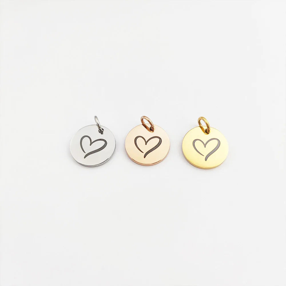 Stainless Steel Pendants Charms for Jewelry Making Silver Gold Rose Gold Heart Pendant for Necklace Bracelet Making