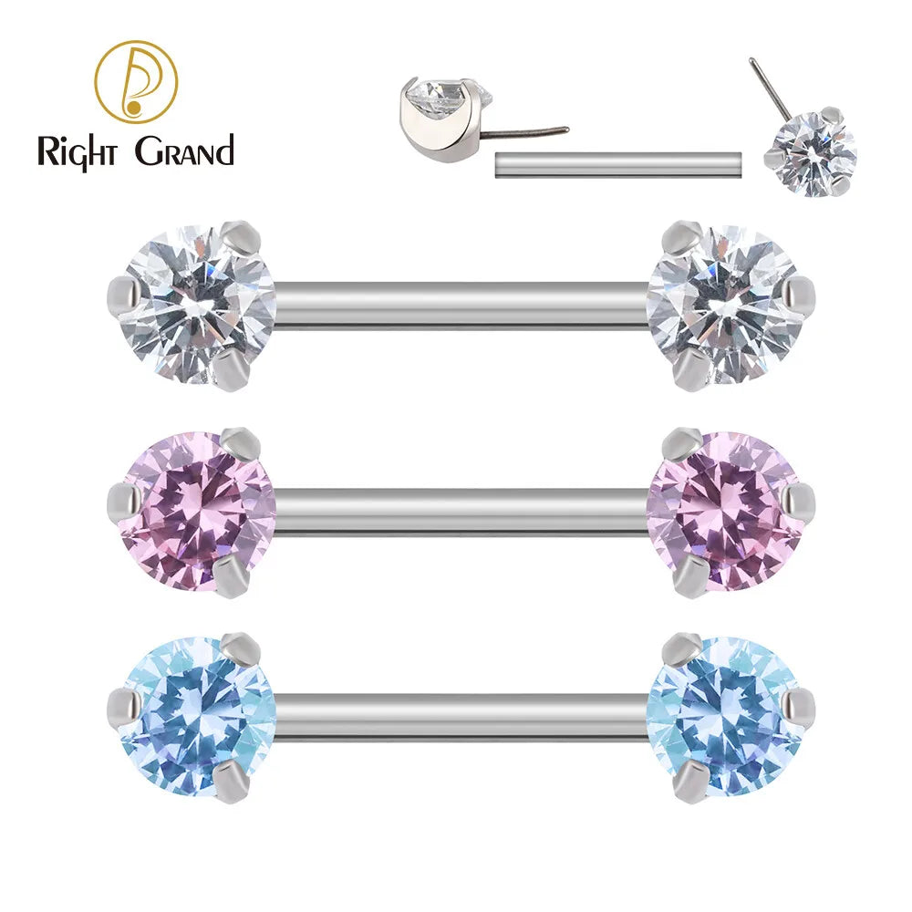 Implant Grade ASTM F136 Titanium Threadless Implant Prong Setting Zircon Nipple Piercings