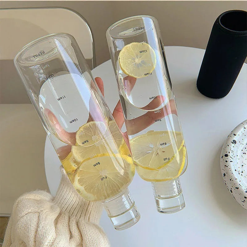 Time Scale Clear Plastic Glass Water Bottle 500ml 750ml Simple Aesthetic Water Bottle Cup for Juice Milk Tea