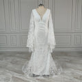 Real Photos High Quality Bohemian Flare Sleeves V-Neck Open Back Lace Wedding Dress Elegant Women Bride Dress for Wedding