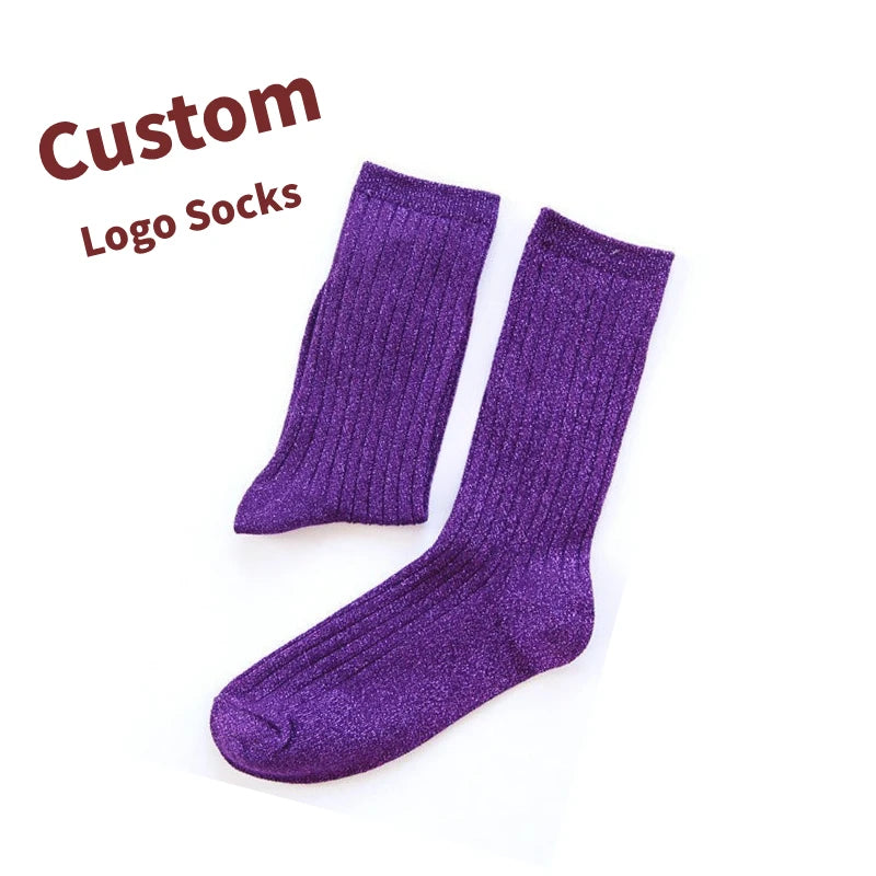 Women's Socks Spring and Autumn Golden Silver Silk Fiber Knitted Socks Breathable Glitter Colored Shiny Fashion Women Socks