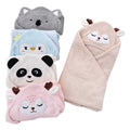 Custom Children's Hooded Bath Towel Soft Absorbent Velvet Coral Fleece Cartoon Animal Design Woven Bathroom Towel for Babies