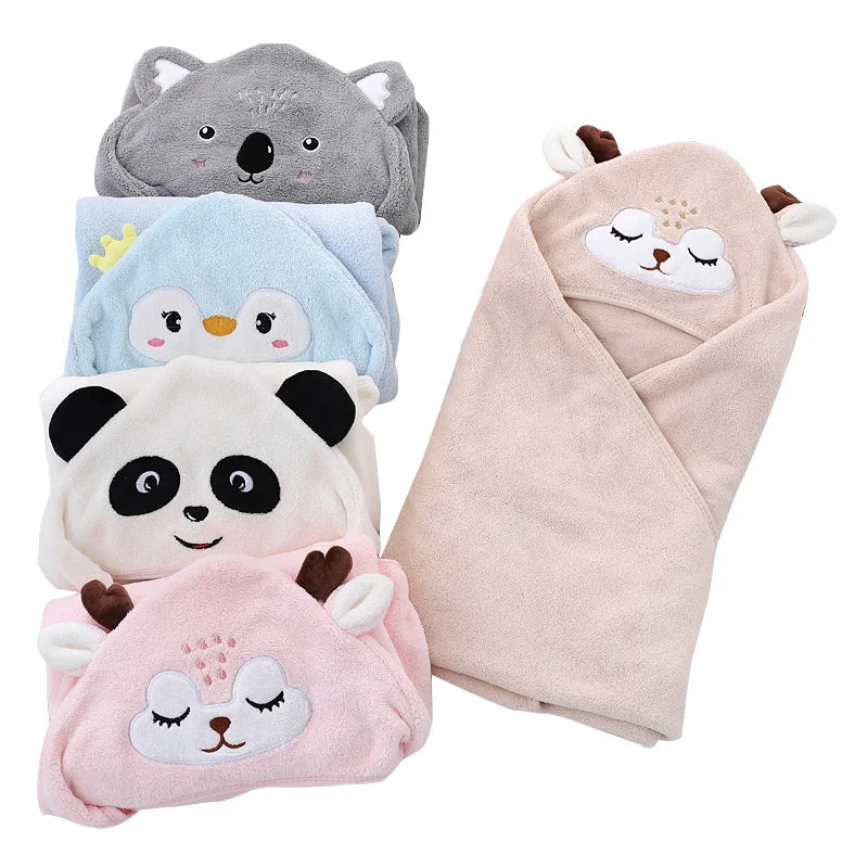 Custom Children's Hooded Bath Towel Soft Absorbent Velvet Coral Fleece Cartoon Animal Design Woven Bathroom Towel for Babies