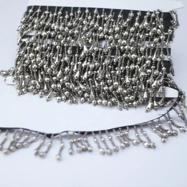 G038 Wholesale Dress Applique Rhinestone Bridal Bead Tassel Fringe Trim for Evening Dress