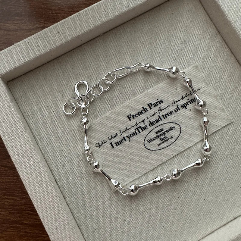 Punk Style 925 Sterling Silver Women Bone Linked Chain Bracelets for Party Jewelry