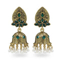 Gold Tone Art Deco Antique Vintage Art Deco Victorian Style Ruby Red Rhinestone Dangle Earrings