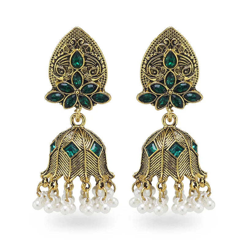 Gold Tone Art Deco Antique Vintage Art Deco Victorian Style Ruby Red Rhinestone Dangle Earrings