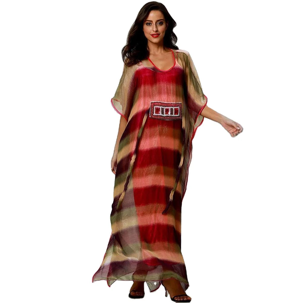 Ladies 2 Piece Free Size Boho Maxi Dress Elegant Ladies Chiffon Casual Dress