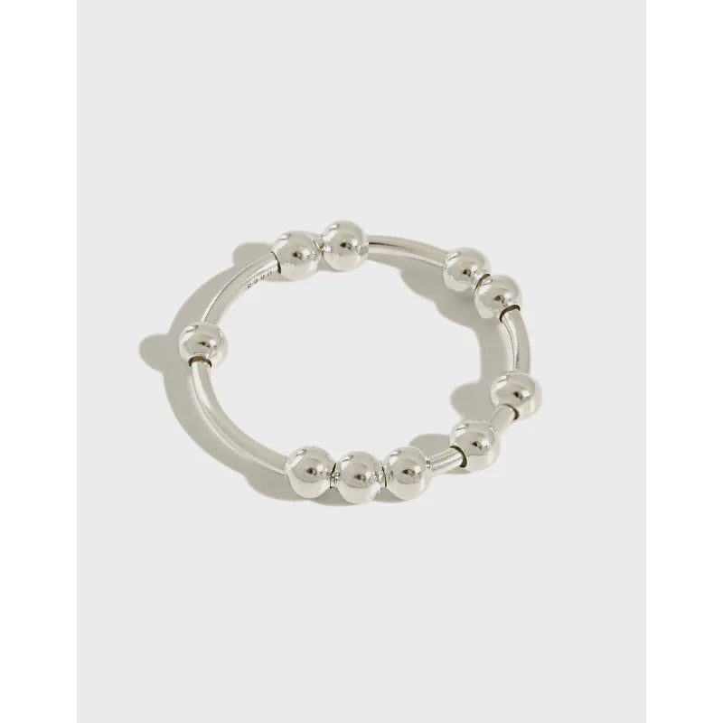 S990 Sterling Beaded Silver Smart Rings Rotating Rings for Girls Couple Decompression Anxiety Fine Jewelry Ring Women Gift