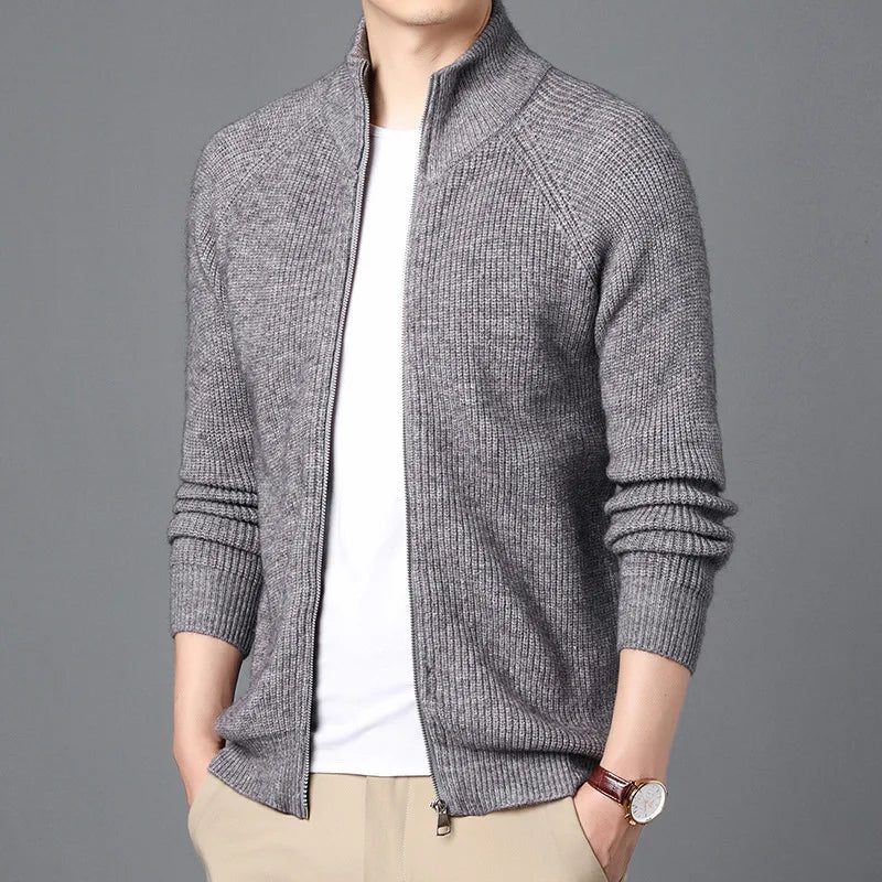 Wholesale Slim Knitwear Sweater  With Zipper Solid Knit Sweater Warm Cardigan for Men