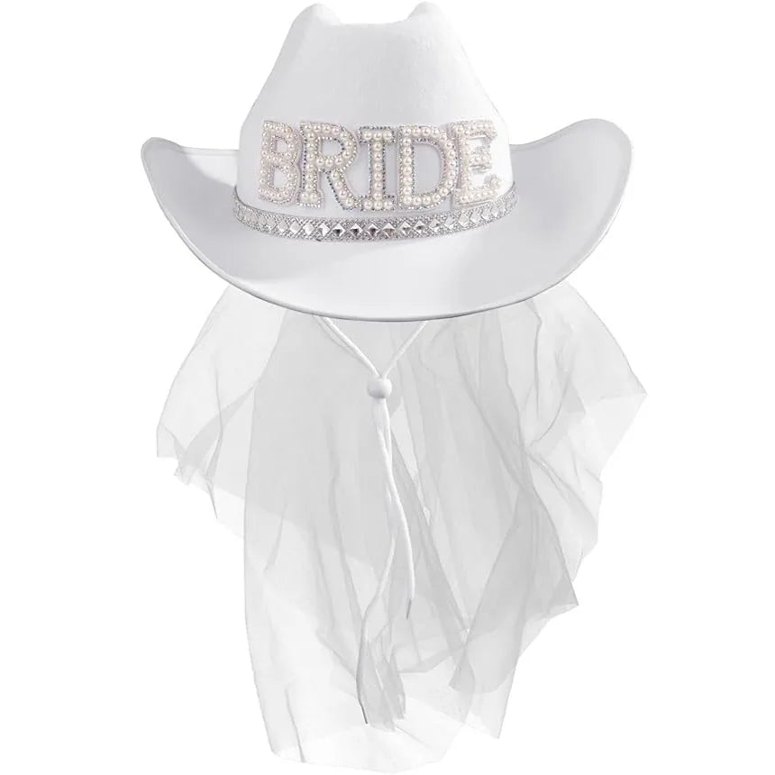 Cowboy Hat and Veil Bachelorette Party White Cowgirl Hat Wedding  Bridal Shower Decoration Bride to Be Gift