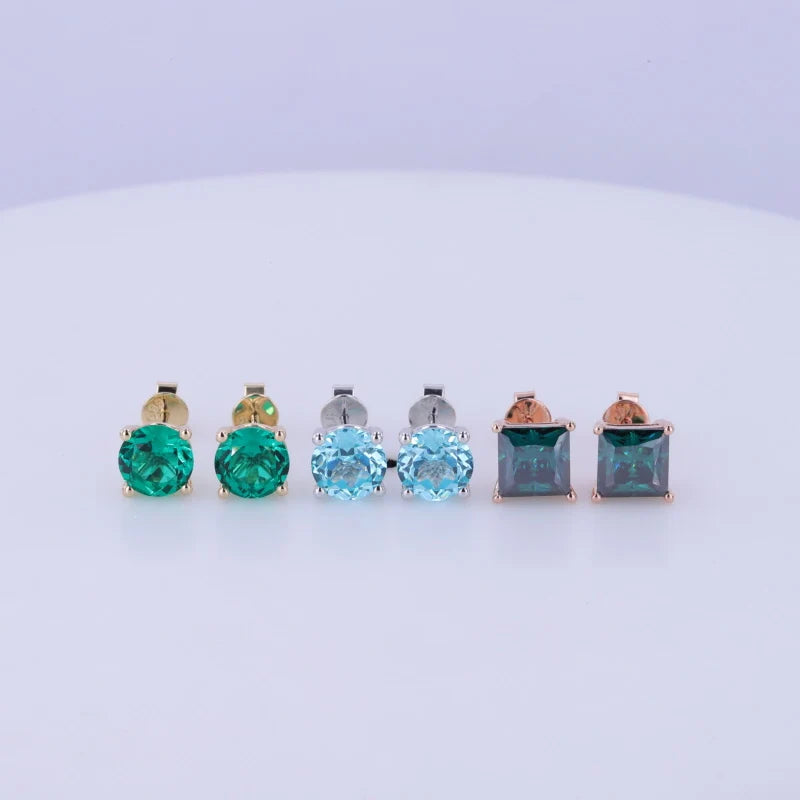 Starsgem Customized 7.0mm 6.5mm Lab Emerald Paraiba Sapphire Green Moissanite 10k 14k 18k Gold Push Back Earrings