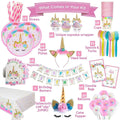 Disposable Unicorn Party Supplies Dinner Plate Tableware Kits Plate Cutlery Colorful Birthday Banner Decorations