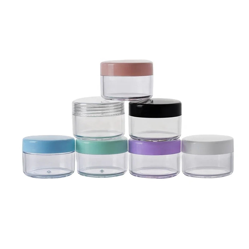 Wholesale Cosmetic Packaging Mini Sample Skin Care Cream 3g 5g 10g 15g 20g  clear Plastic Jar with Black Cap