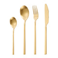Korean Style Sustainable 4-Piece Modern Stainless Steel Matte Tableware Set Long Handle Dinnerware Flatware-Gold for Weddings
