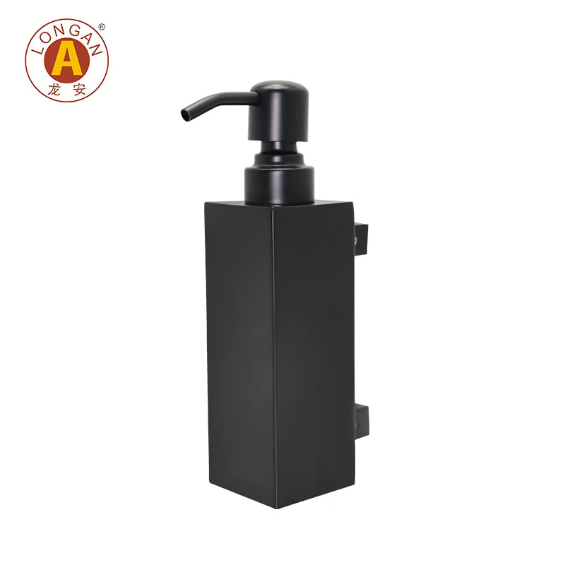 Longan Square Wall-mounted Soap Dispenser Matt Black 250ml 304 Stainless Steel Shampoo Bottle Liquid Soap Dispenser Pump