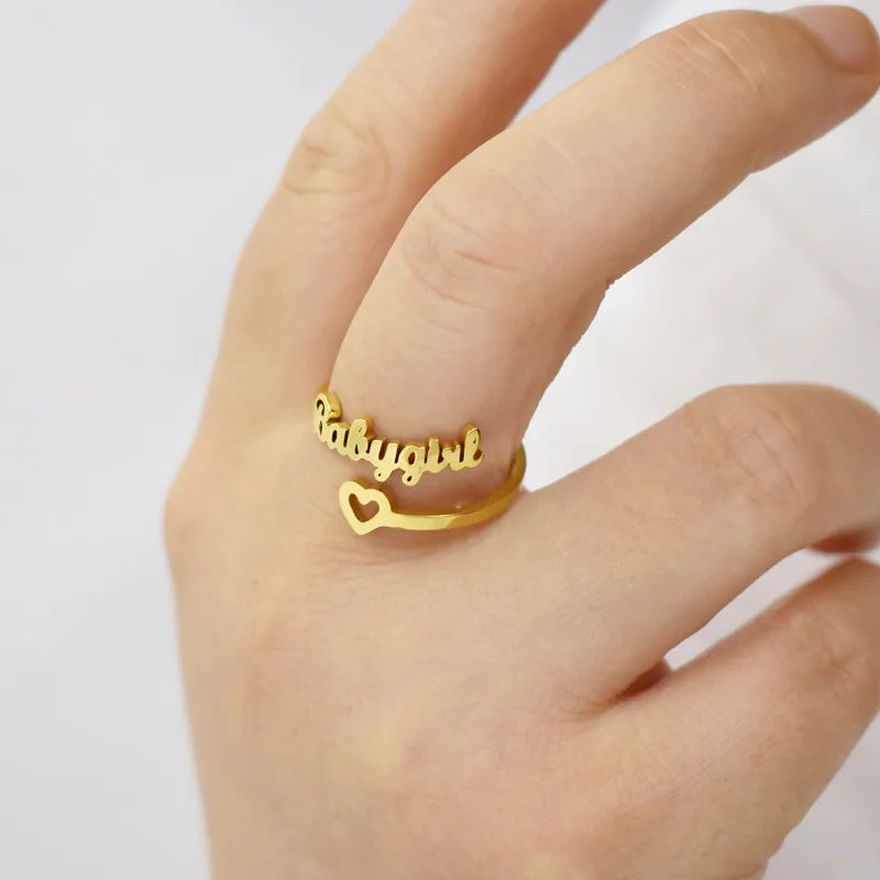 18K Gold Plated Adjustable Stainless Steel BabyGirl Rings Heart Stainless Steel Ring for Girls