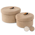 2024 New Design 2 of Set Hot Sale Jute Rope Bins with Lid Small Table Cotton Rope Sundries Storage Basket with Cover