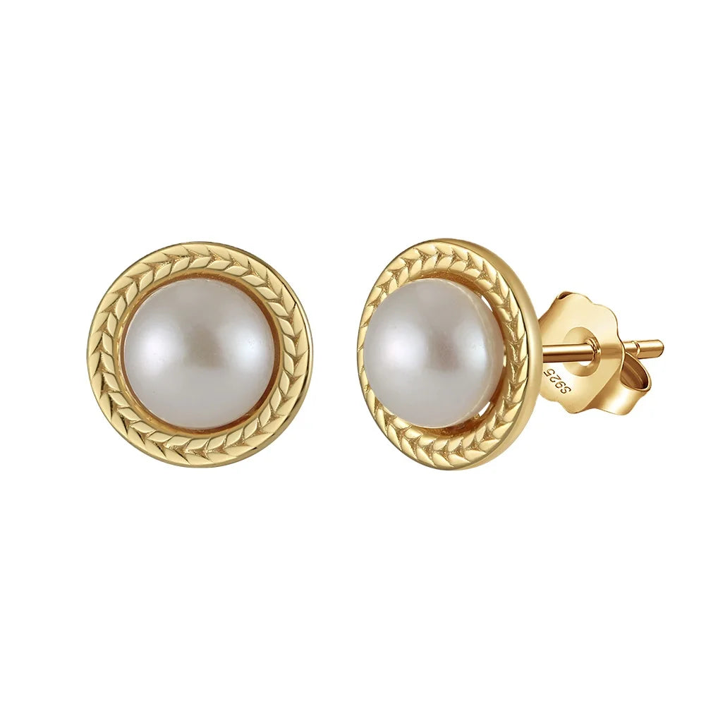 RINNTIN GPE98 French Vintage Style Stud Earring With Round Real Natural Pearl Women 925 Silver Earrings Jewelry China