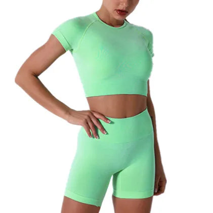 Autumn and Winter Seamless Sport Wear Women's Tight-fitting Quick-drying Clothes Short Sleeve Yoga Top