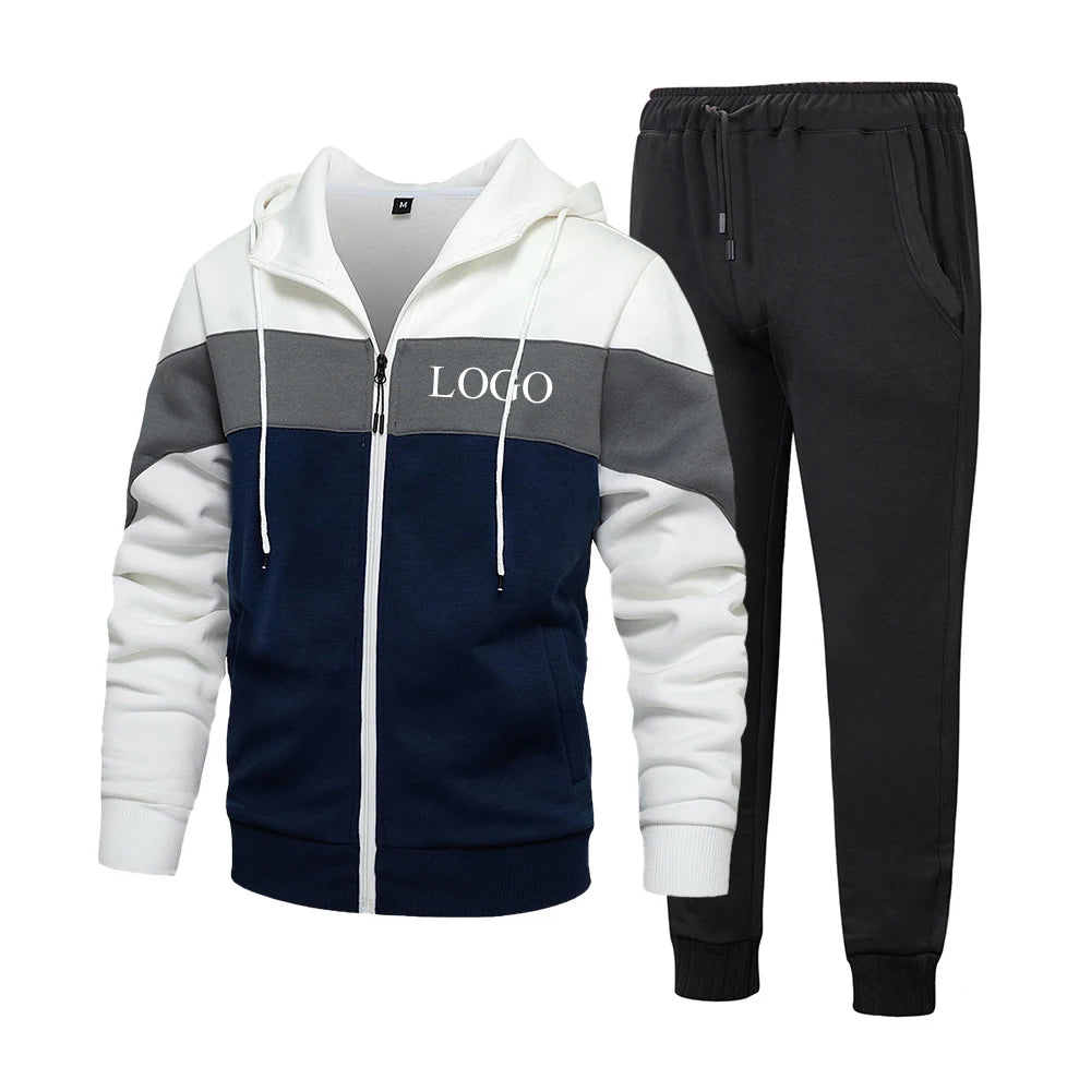 Men's Hooded Athletic Tracksuit Casual 2 Pieces Suits Color Block Zipper Hoodies and Sweatpants Set
