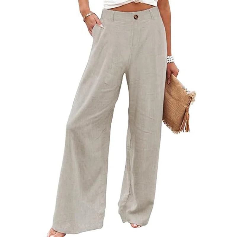 Women's Casual Breathable Pants Cotton Linen Side Pockets Straight Pants Spring/Summer Trousers